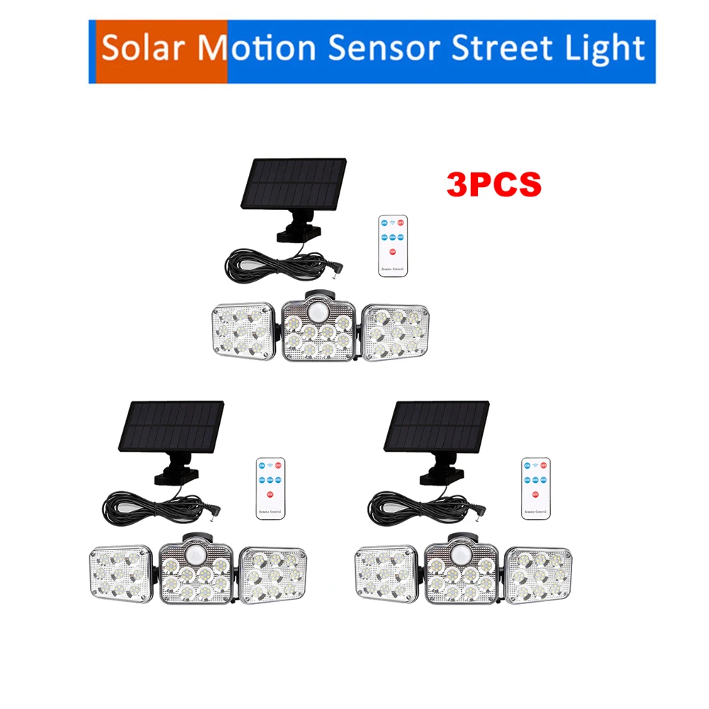 

138 led remote seperable Solar Light Outdoor PIR Motion Sensor Solar Lamp Waterproof 3 Heads Adjustable Security Spotlight Garde