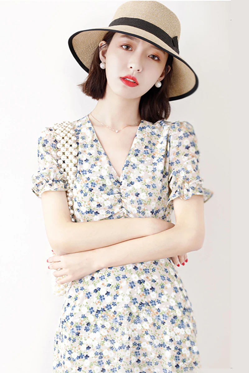 French sle Retro Floral Dress Women Summer New Gentle Stem Orange First Love Fairy Temperament Mori look Tea Break Skirts