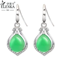 luxury 925 real silver green chalcedony drop earrings for women party eardrop trendy fashion fine jewelry gifts for girls jz602