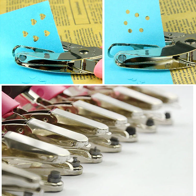 

New Hand Held 1 Hole Metal Paper Punch Single Heart Shape Hole Greeting Cards Scrapbook Notbook Puncher Hand Tool With Pink Grip