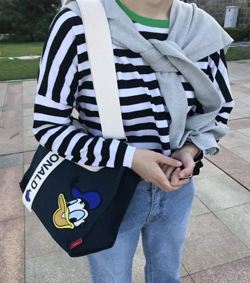 

Kawaii Disneys Animation Donald Cartoon Duck Doll Cute Children Adult Portable Canvas Shoulder Storage Handbag Toys Grils Gifts