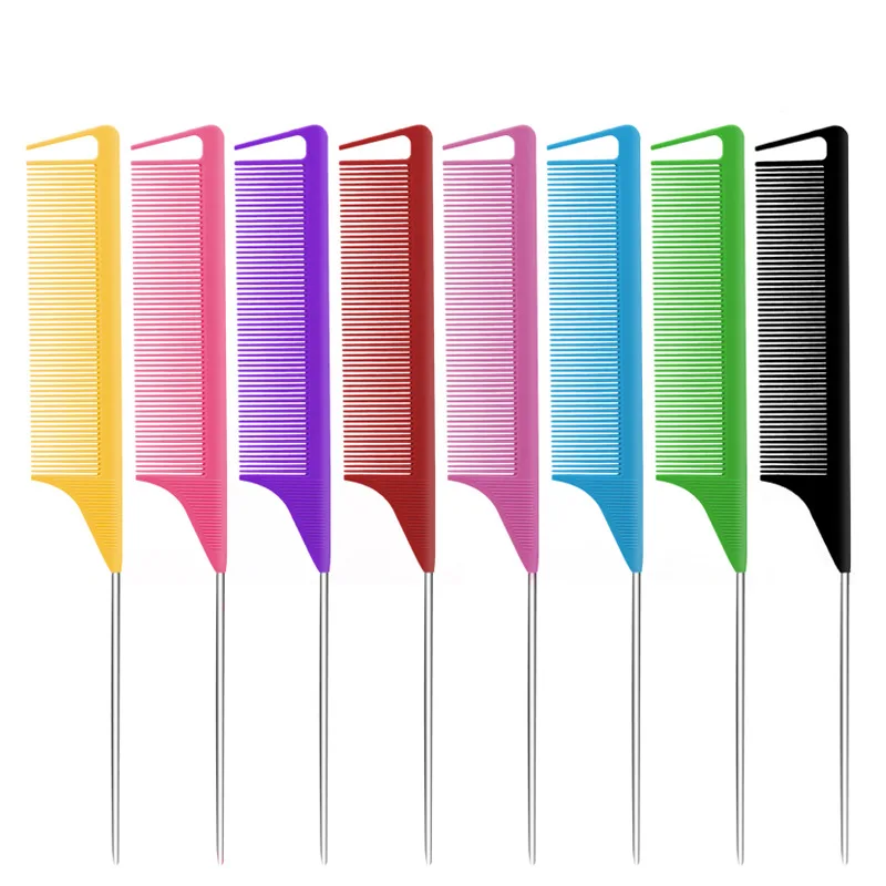 

Новая расческа-хайлайтер стальная расческа-игла с хвостом для парикмахерской окрашенная гребень для волос Антистатическая расческа для во...