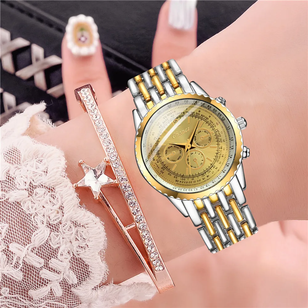 Часы наручные женские кварцевые с тремя отверстиями модные повседневные