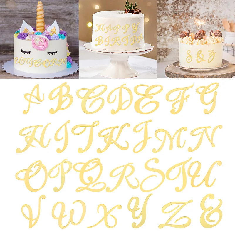

1Set Gold 26 Letter & Cake Decoration English Alphabet Roman Numerals Cake Topper Fondant Embossing DIY Party Baking Decor