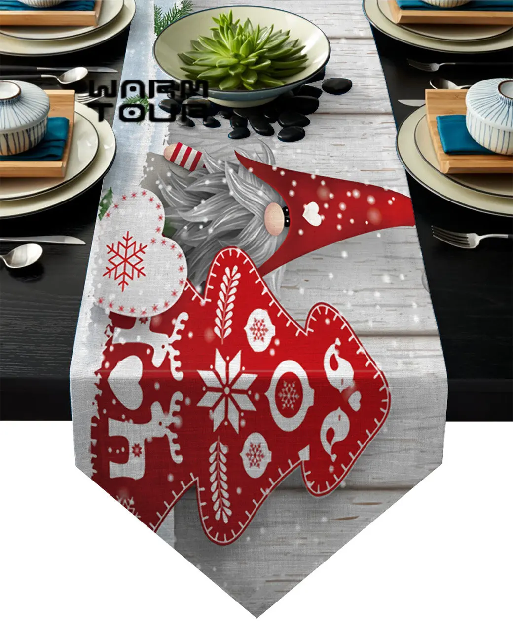 

Christmas Gnome Wood Grain Snow Table Runner Table Flag Home Party Decorative Tablecloth Table Runners