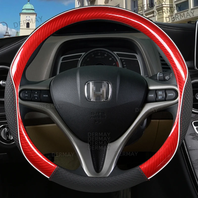 for Honda Civic 2004 2006 2007 2008 2009 2012 2013 2014 2015 Car Steering Wheel Cover PU Leather+Carbon Fiber Auto Accessories