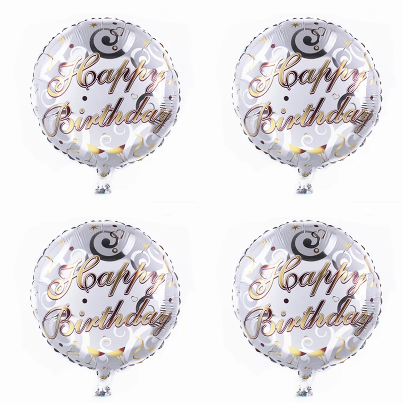 

5pcs 18 inch round happy birthday balloons golden letter shape pattern balloons birthday party decoration aluminum foil balloons