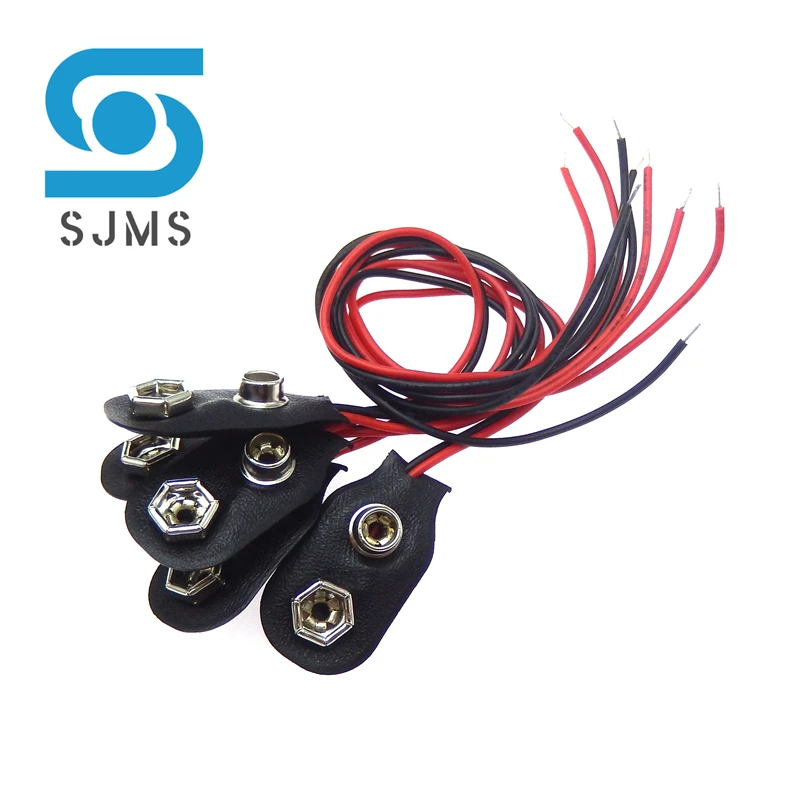 

5Pcs 9V Battery Snap Connector clip Lead Wires holder I type Black Red Cable Connectors 15CM for Arduino DIY