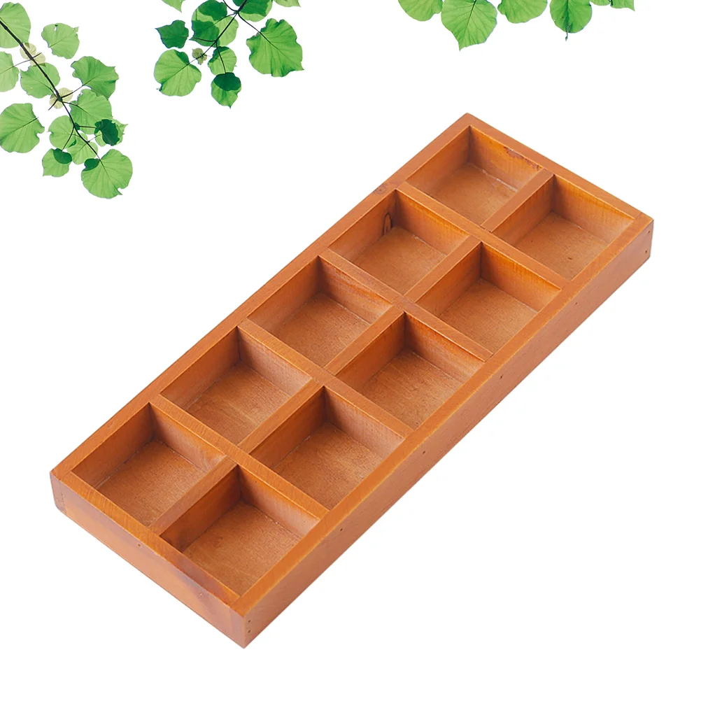 

Wood 10 Compartments Storage Box Vintage Rectangular Kitchen Drawer Organizer Cabinet Organizer Jewelry Tray Desk for