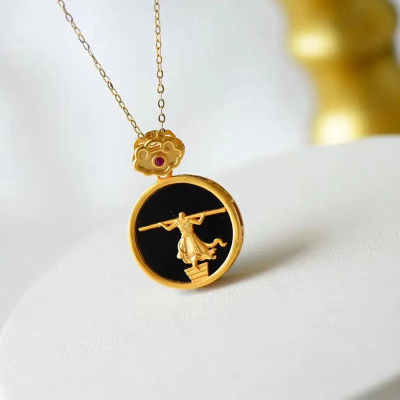 (Hetian) нефрита Тянь Ц темно и Нефритовой подвеской для женщин Круглый китайский