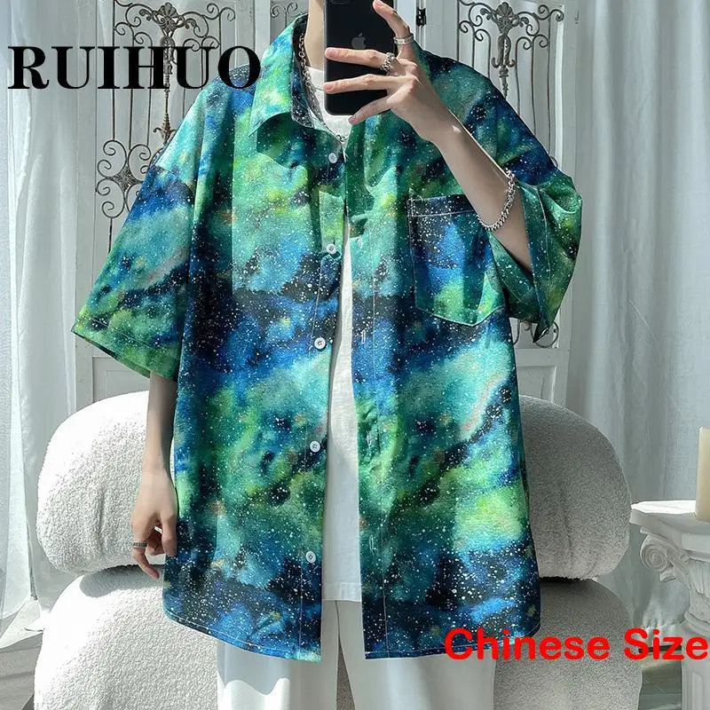 

RUIHUO Print New in Male Shirts for Mens Clothes Shirt Men's Clothing Luxury Shirt Man Streetwear Tops Japanese 5XL 2023 Summer