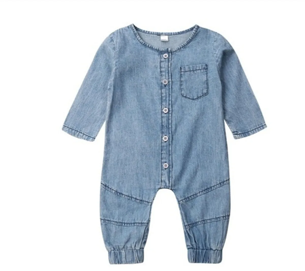 

Spring Autumn Baby Clothing Long Sleeve Romper Denim Solid Jumpsuit Pocket Outfits Newborn Kids Baby Girl Boy Clothes