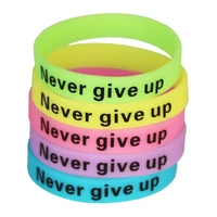 1pc never give up glow in dark silicone rubber elasticity sport wristband print unisex cuff sport bracelet candy color sh095
