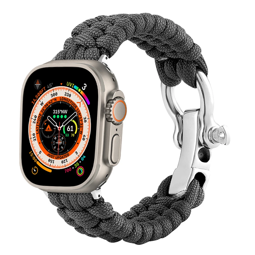 For Apple Watch Band ultra 49mm 45mm 44mm 42mm 41mm 40mm 38 Survival Paracord sport nylon strap for iwatch 8/7/6/5/4/se bracelet