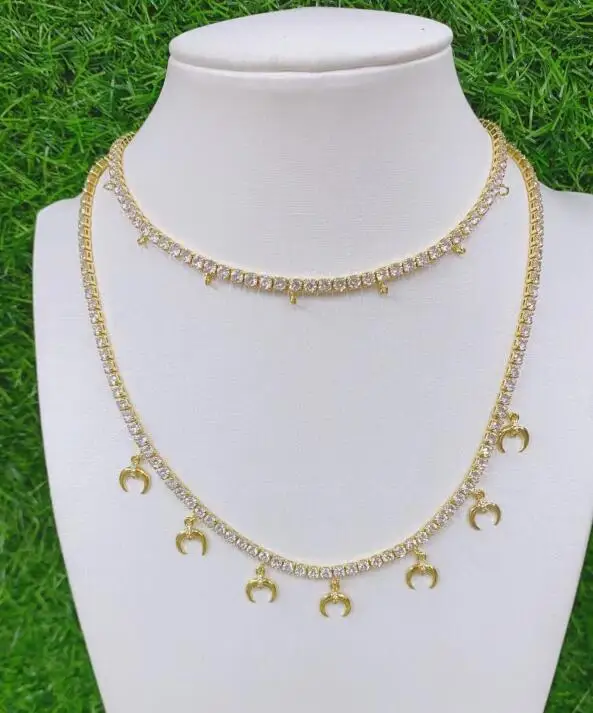 

1 шт. медный хрустальный кулон в форме полумесяца для ожерелья позолоченная цепочка CZ dfsg4