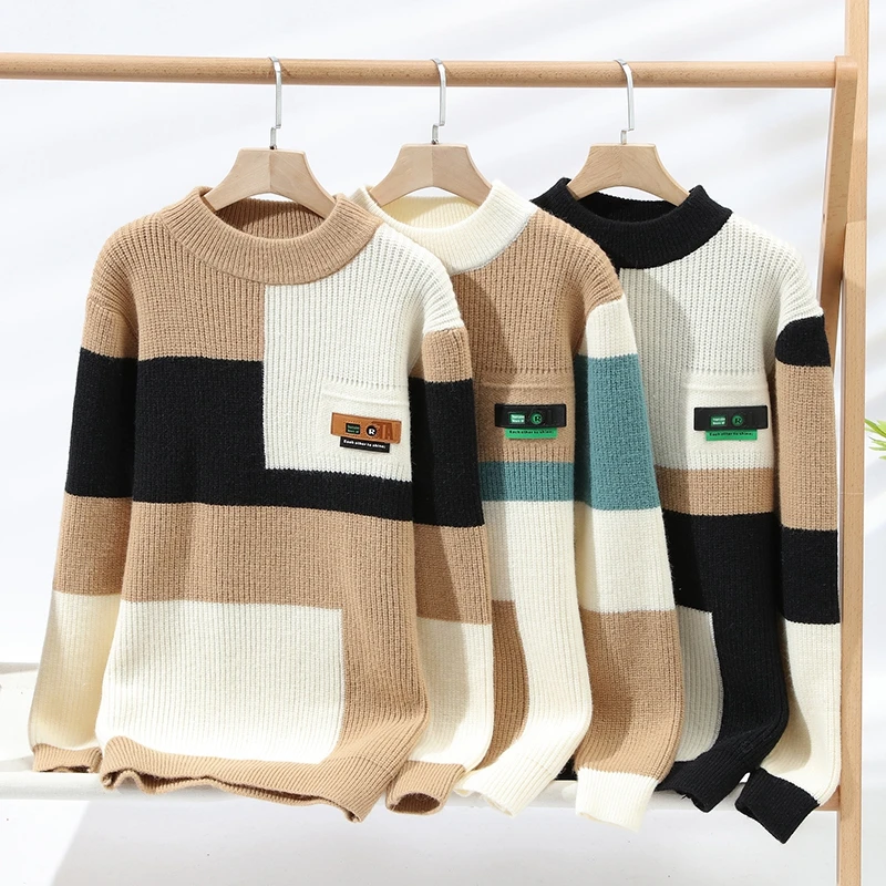 Мужские модные свитера в полоску 2024 осень/зима Свободная трикотажная одежда