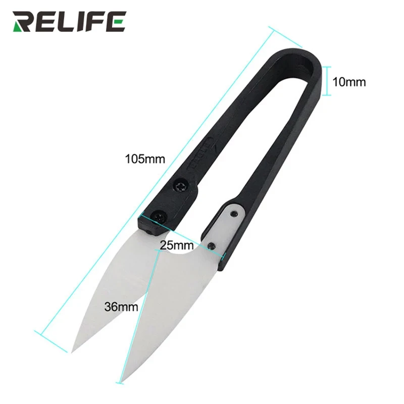 

RELIFE RL-102 Insulated Ceramic U-shaped Shear Hardness Special Scissors for Mobile Phone Repair Battery Cable Tailor Scissors