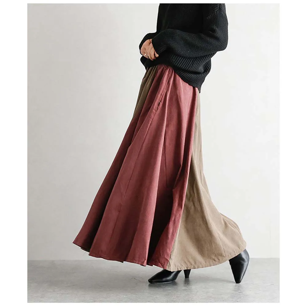 

Skirt Loose Casual Large A Swing Skirt Colorblock Long Skirt Patchwork Elegant Chic Ladies Summer 2022 Japan Korean New