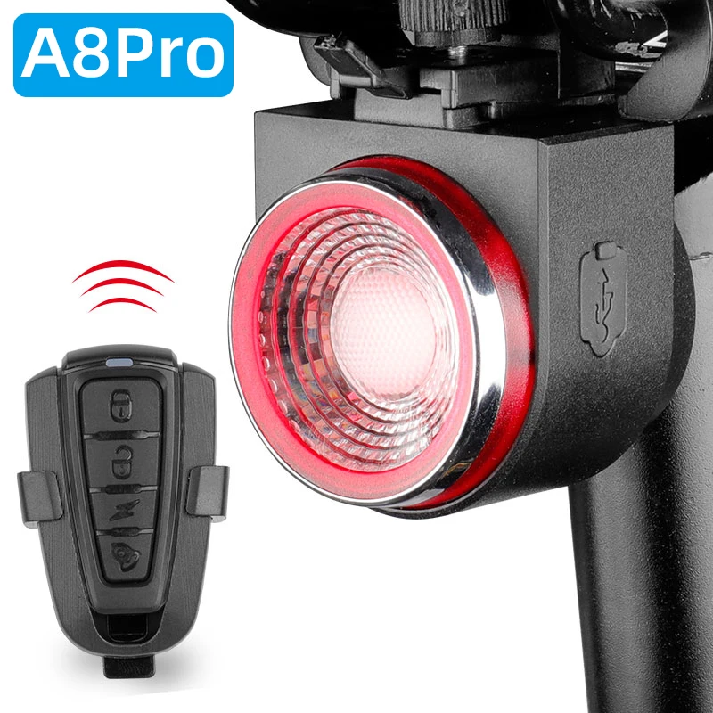 

Bicycle Rear Lamp Braking Light Burglary Alarm Remote Call Wireless Control USB Charge LED Lantern Bike Finder Horn A8 A8Pro