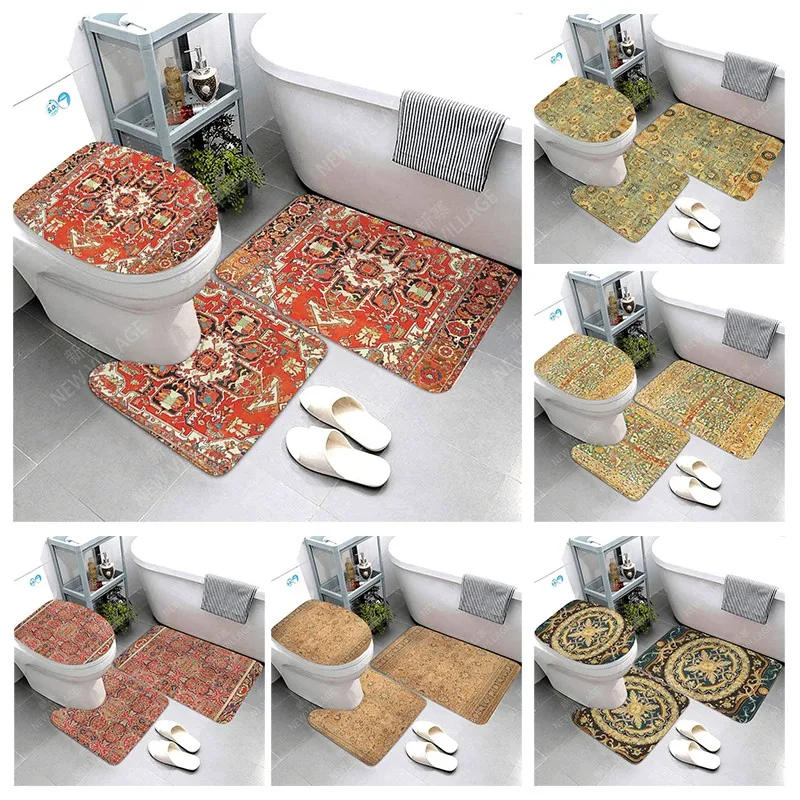 

Противоскользящие коврики для ванной, декоративный Впитывающий Коврик для ног, вход в ванну, коврик для туалета, марокканский винтажный Пер...