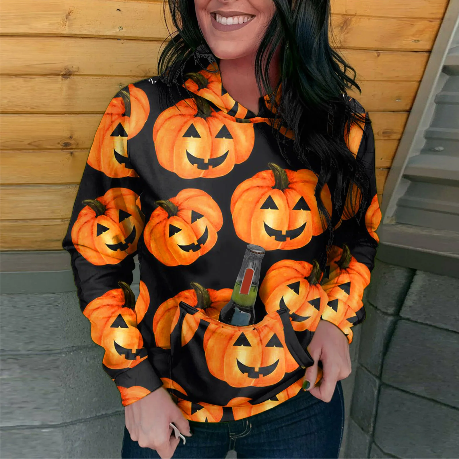 

Halloween Hoodies Women Pumpkin Printed Hoodie Long Sleeve Pullover Tops Loose Hooded Sweatshirt With Pocket Roupas Femininas