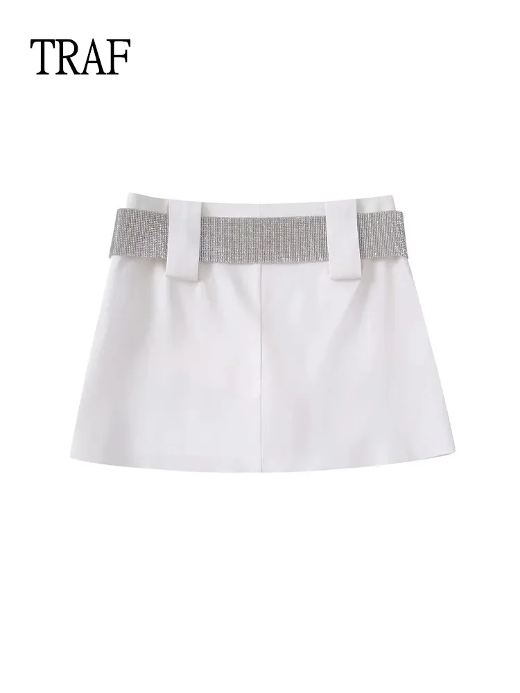 

Юбка траф женская с поясом, Модная белая элегантная мини-юбка с поясом, винтажная уличная одежда, лето 2022
