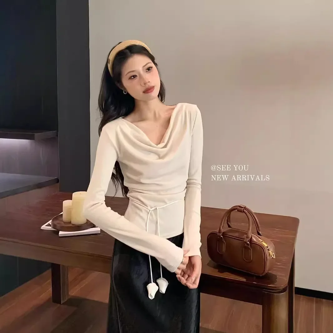 Женская Мягкая футболка с французским тюльпаном и поясом