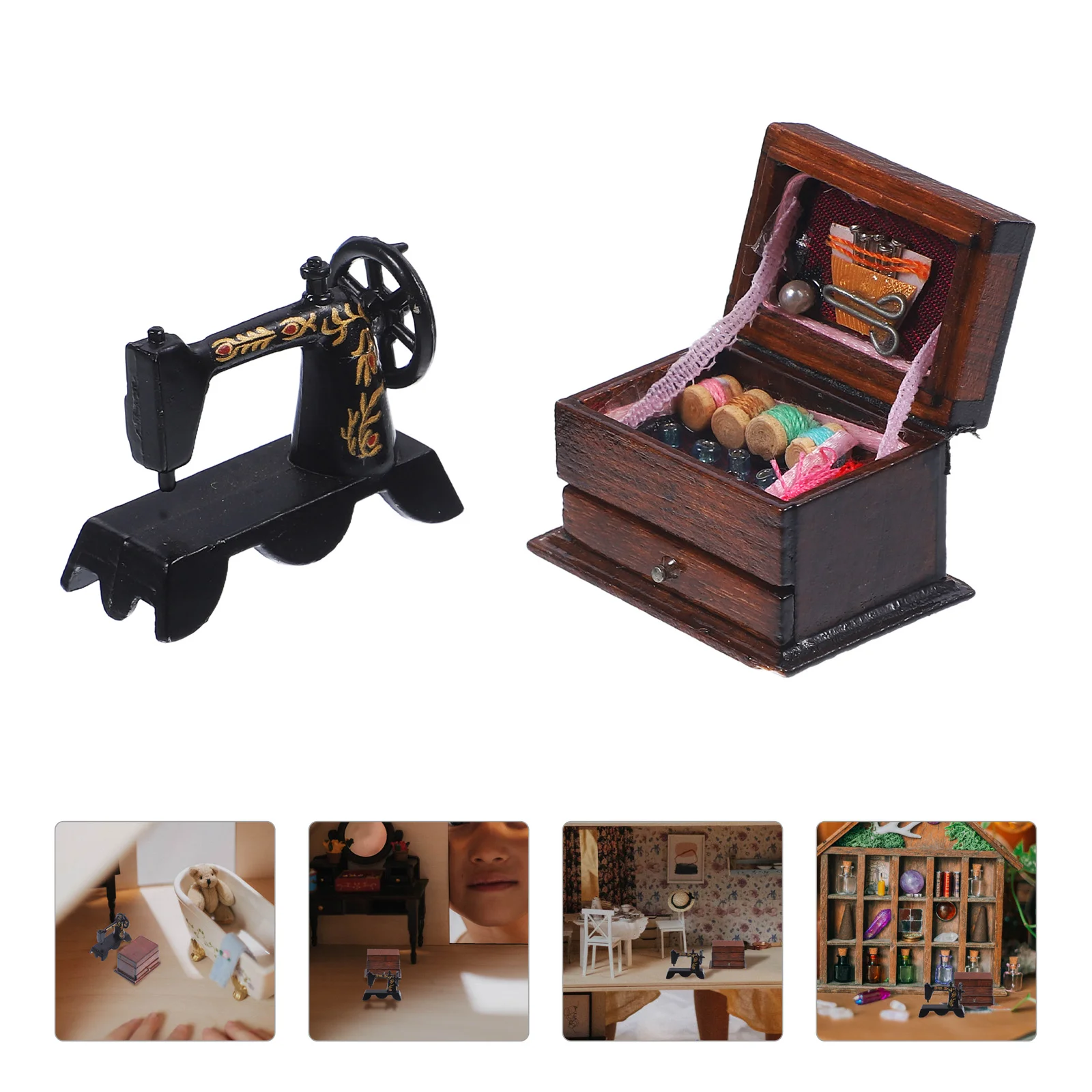 

1 Set of Mini House Sewing Machine Head Miniature Sewing Machine Toy House Hussif Decoration