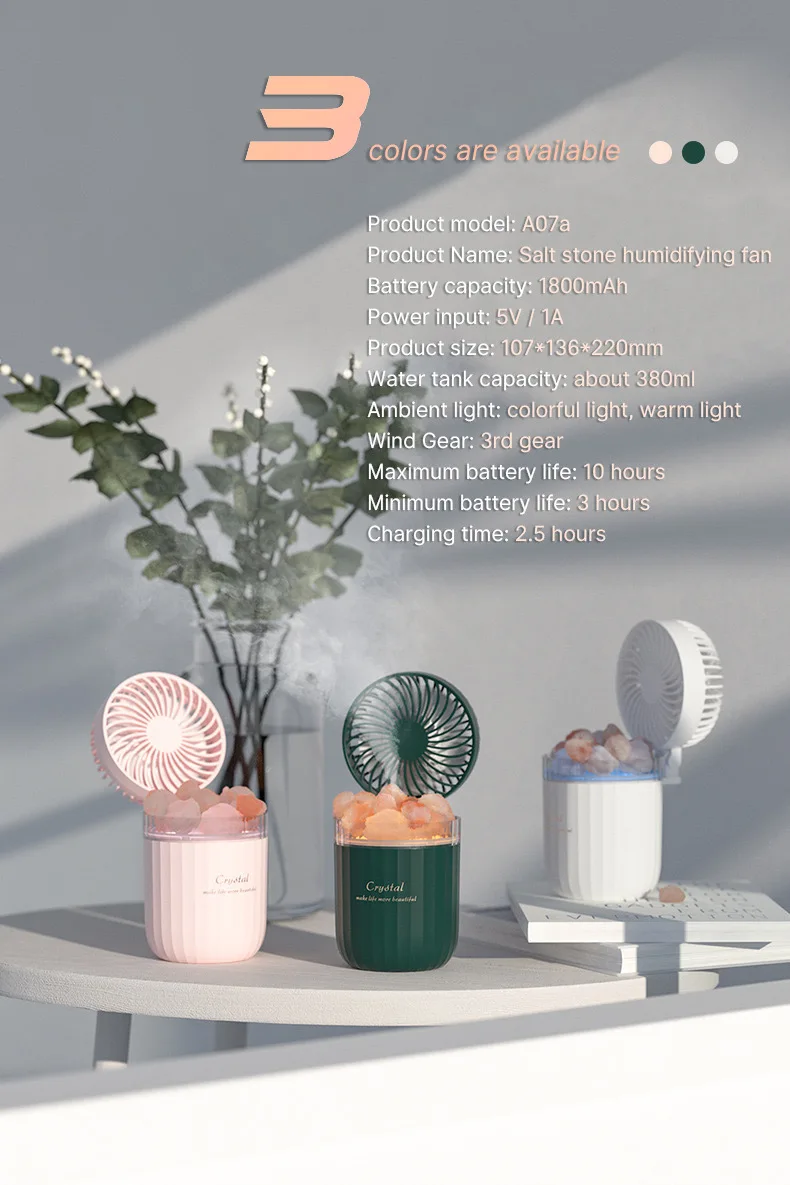 Wireless Aroma Essential Oil Diffuser Led Light Himalayan Salt Cool Humidification Fan