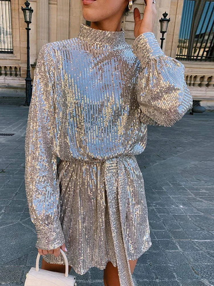 Женское коктейльное платье с пайетками Bonnie Forest и пышными рукавами блестящий