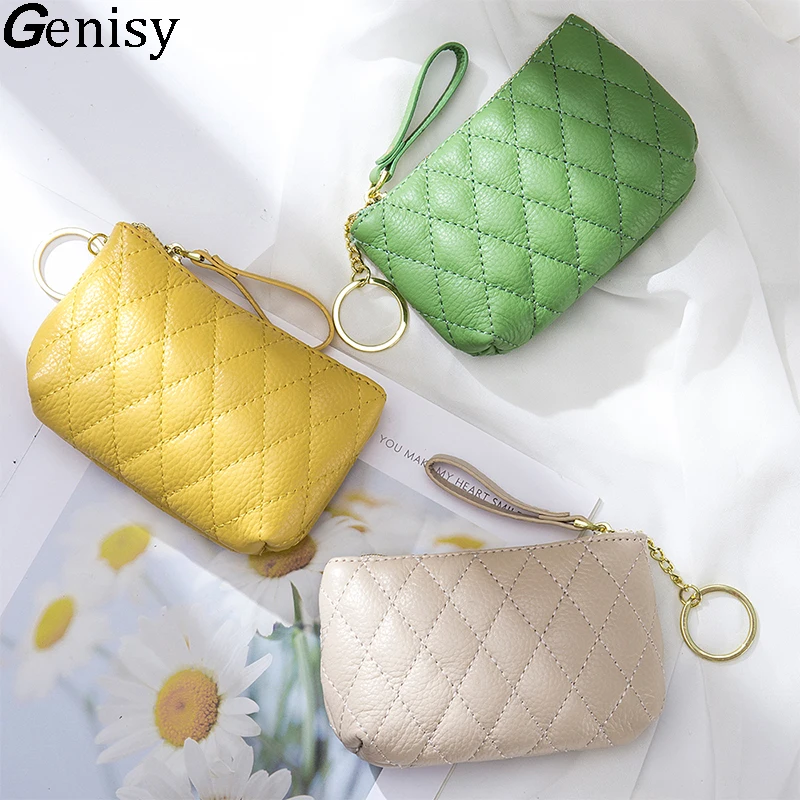 

Genuine Leather Women Wallets Young Girls Small Purse Female Zipper Short Wallet for Coins Thin Mini Solid Purses Change Pocket