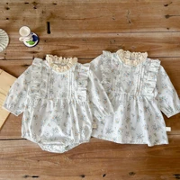 rinilucia 2022 autumn new infant girl baby lace floral skirt cotton long sleeve ruffle sister dress baby girl romper dress