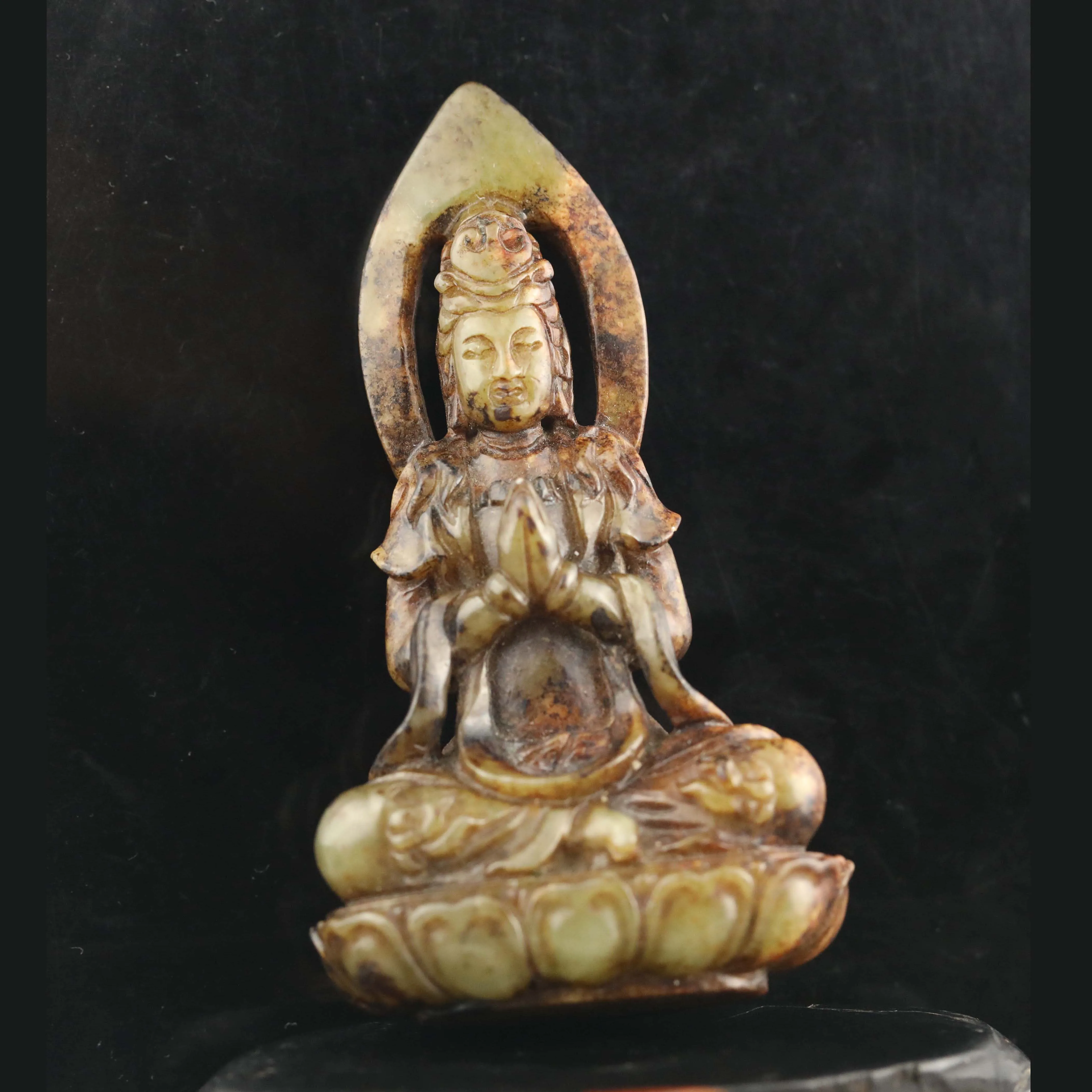 

Old China Natural hetian Jade Hand Carved statue of Buddha guanyin pendant #48