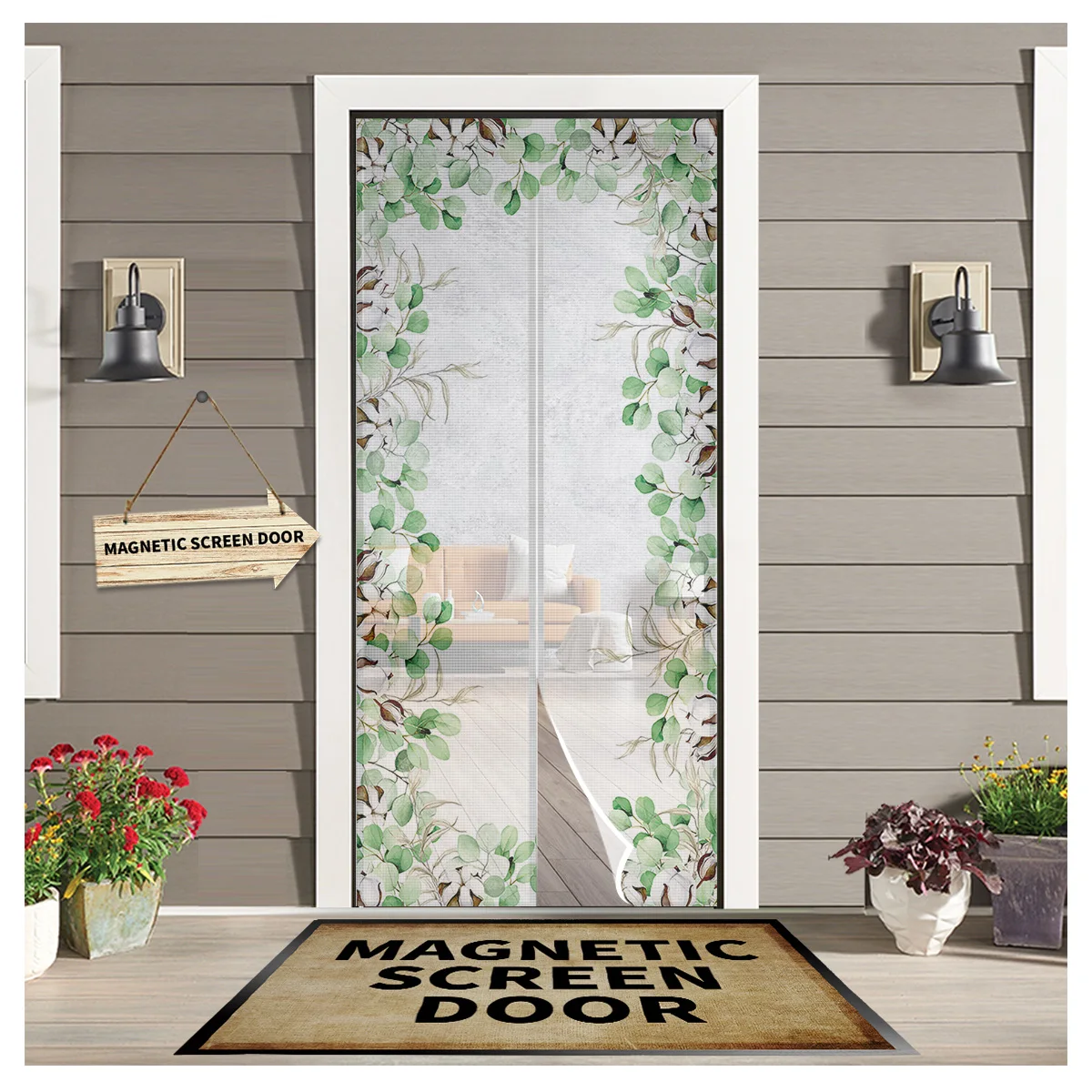 

Summer Eucalyptus Leaves Cotton Summer Magnetic Mesh Mosquito Screen Door Curtain Anti-Mosquito Net Fly Insect Screen