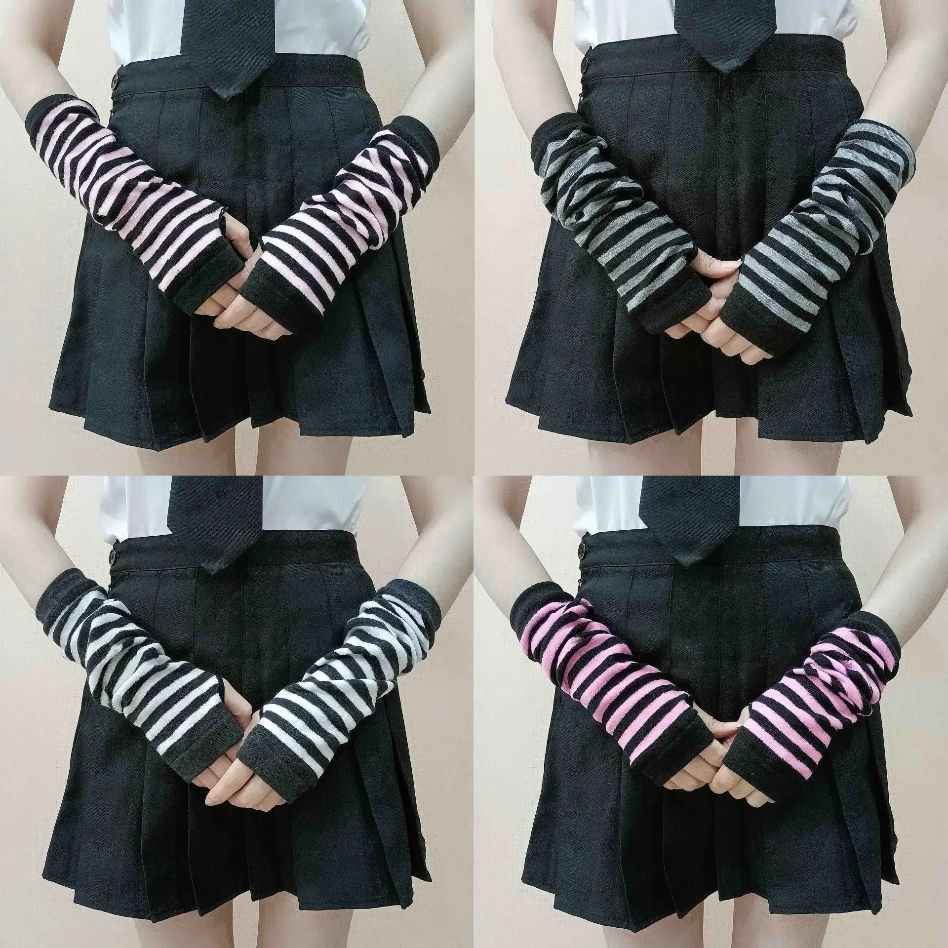 

Knitted Ins Wind Sleeves Striped Sleeves Trend Warm Sunscreen Arm Sleeves Long Elbow Protectors Men and Women Sheath Cover Scars