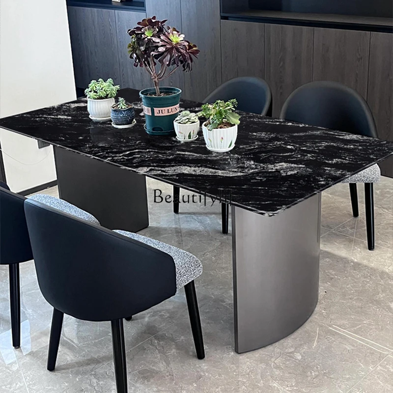 Обеденный стол из космического черного натурального мрамора светлый роскошный