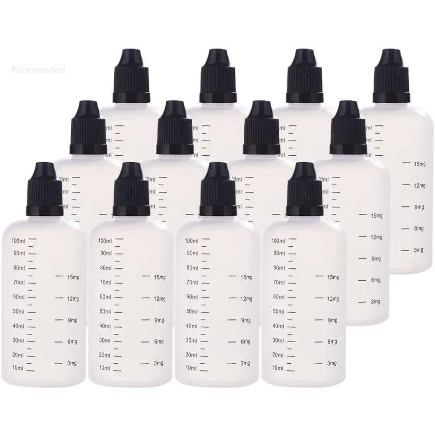 

12 Pack 3.4oz/100ml Plastic Squeeze Dropper Bottle Thin Tip Bottle with Black Childproof Caps for Craft Work