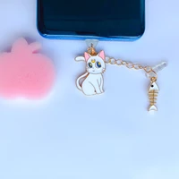 cute cat shaped mobile phone accessories beautiful metal pendant type c charging port dust plug suitable for samsung ipone12pro