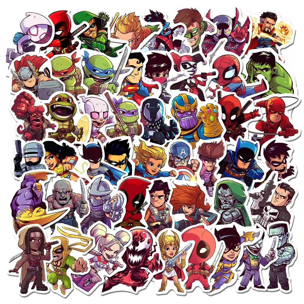 

10/30/50Pcs Disney Marvel Stickers The Avengers Stickers Waterproof PVC Laptop Guitar Skateboard Luggage Decals Kids Toys