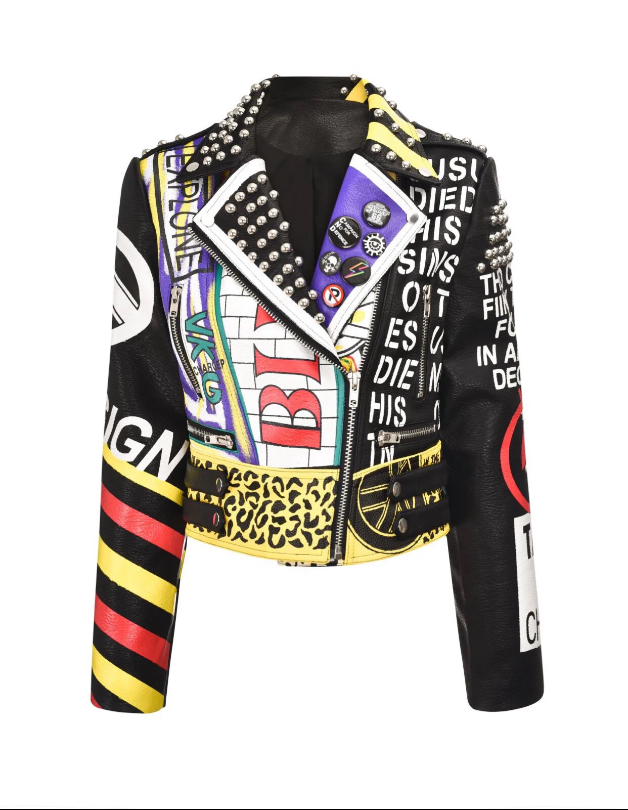 Women's autumn and winter new street EB rock punk personality girl pattern graffiti print rivet short leather jacket spot