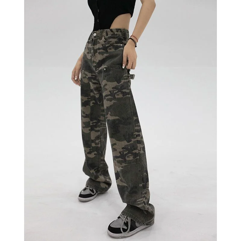 Women's Camouflage Jeans Full-Length Pants High Waist Lady Women Denim Loose Elasticity Stretch Sexy Fashion Pant Plus Size