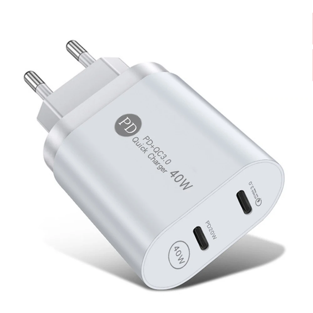 Зарядное устройство PD40W сетевое с 2 USB-портами и поддержкой быстрой зарядки, 20 Вт