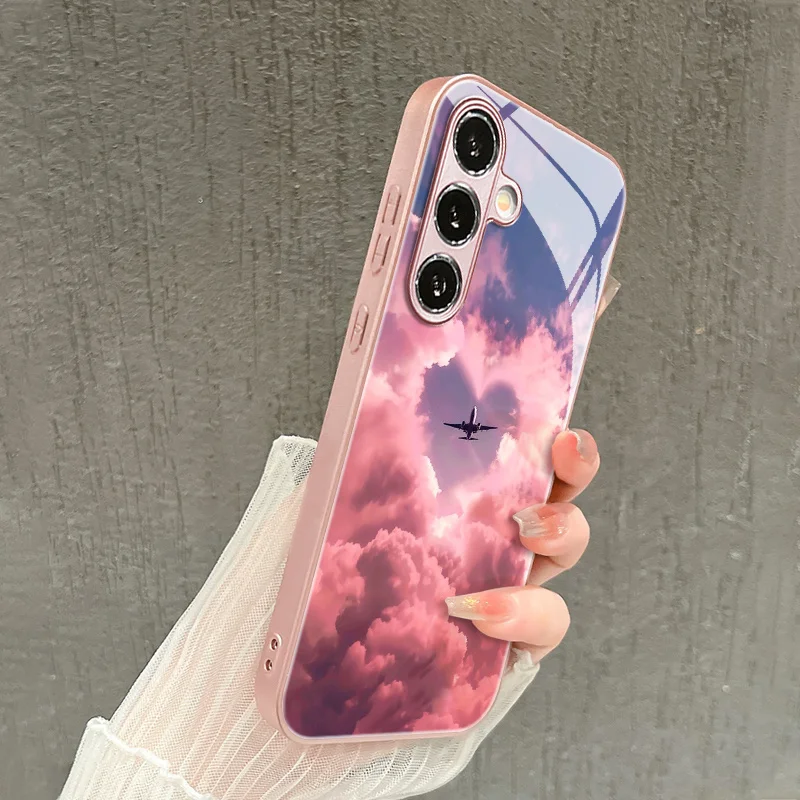 Фото Стеклянный чехол для телефона с рисунком самолета, подходит для Samsung Galaxy S26 S25 S24 S23 S22 S20 FE/Ultra/Plus, противоударный. №2