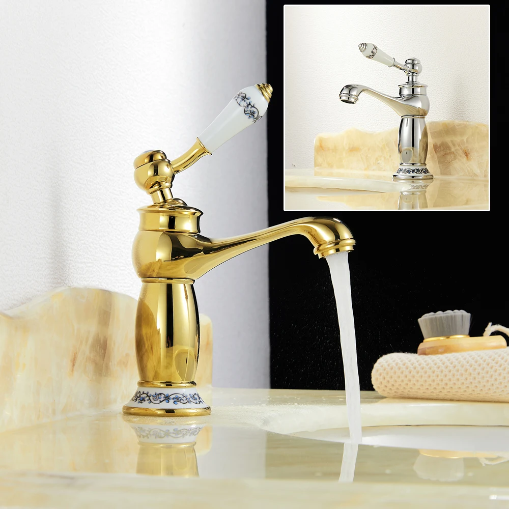 

SOGANRE Gold Chrome Bathroom Retro Antique Brass Basin Faucets Hot Cold Water Sink Mixer Single Handle Taps смеситель для ванной