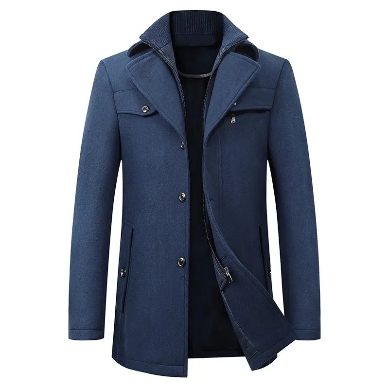 

Mens Woolen Coat Autumn Winter Cotton Thicken Wool Blends Jacket Coats High Quality Male Tops Windproof Warm Trench Overcoats