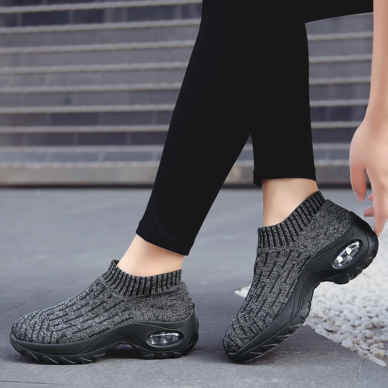 Womens Fashion Walking Shoes Slip on Socks Platform Nurse Sneaker Knitting Breathable Lightweight Shoes