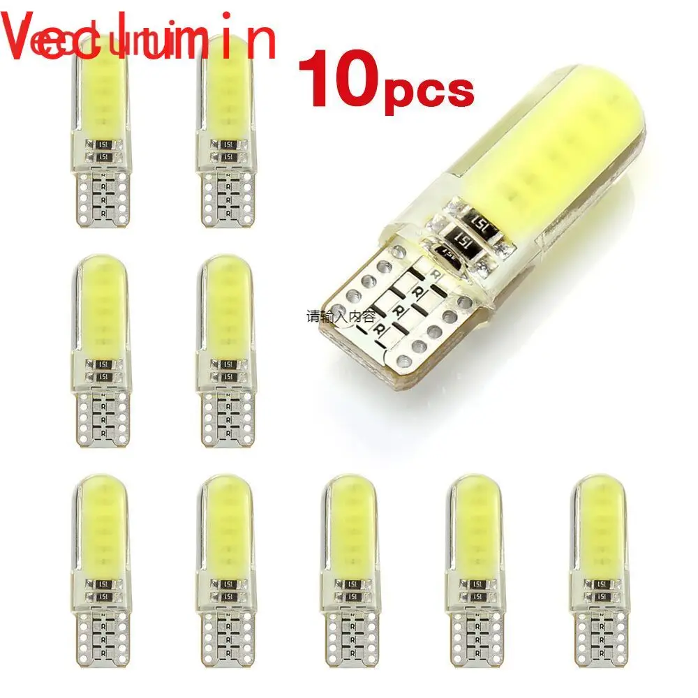 

10PCS T10 W5W LED Car Interior Light COB Silicone Auto Signal Lamp 12V 194 501 Side Wedge Parking Bulb for Lada Car Styling