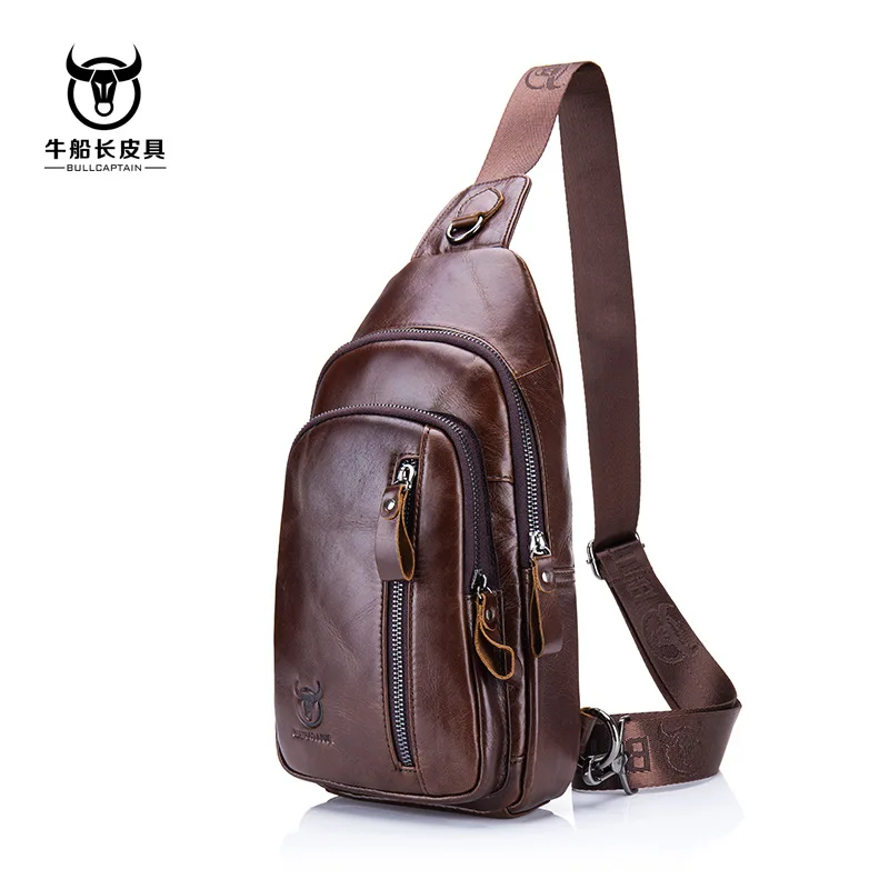 

Men's Leather One Shoulder Crossbody Chest Bag First Layer Cattlehide Leather Fashion Multi-Functional Sports Casual Chest Bag