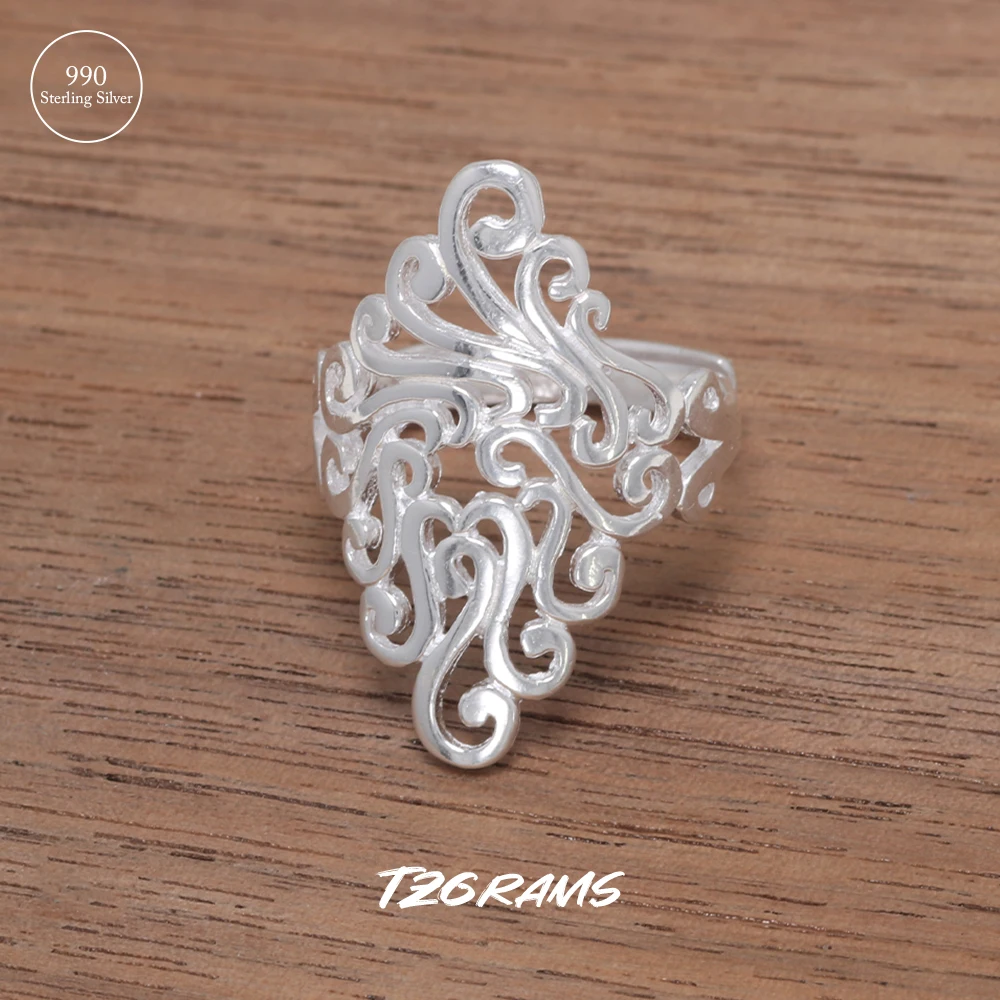 

100% 990 Sterling Silver Retro Simple Gold Plated Rings Irregular Line Geometric Rings Creative Jewelry Accessories