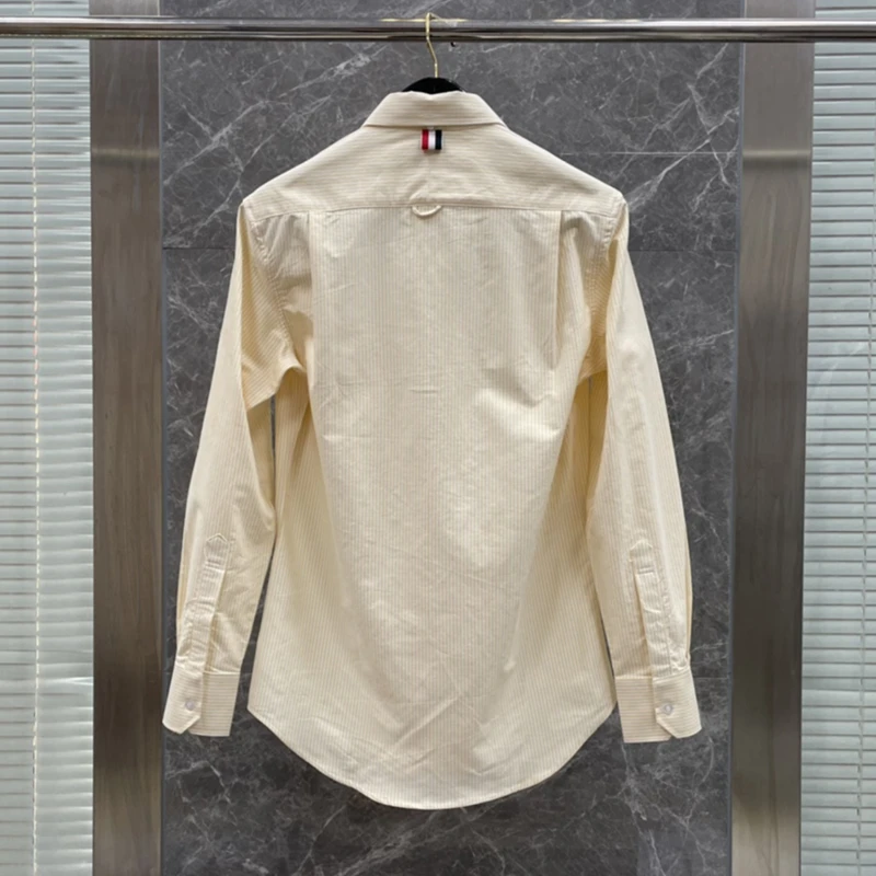 Мужская хлопковая рубашка в полоску с отложным воротником и длинными рукавами |